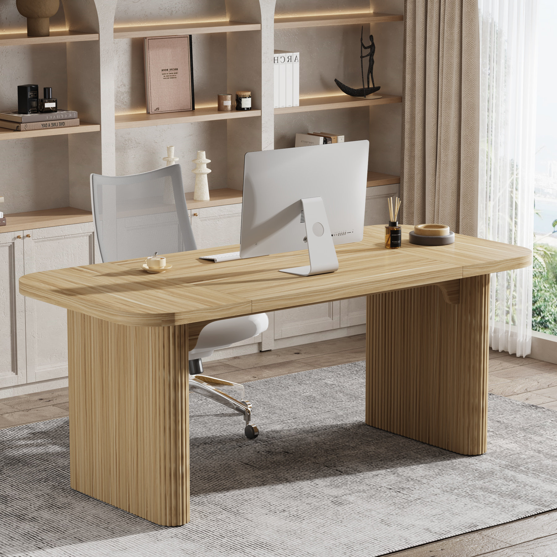 Study room with a restrained wall and workspace palette